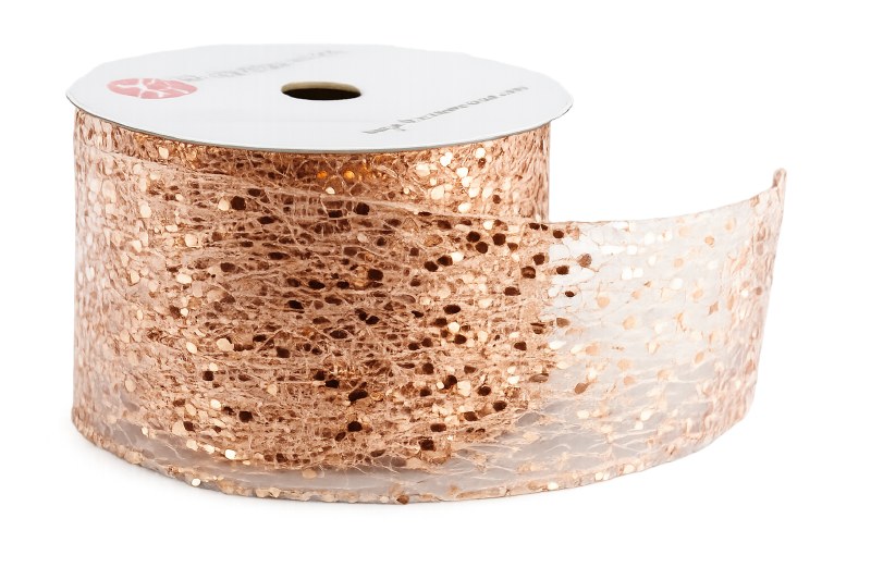 Picture of Glitter Sequin Ribbon 2.5" x 10 Yards Wired Edge Rose Gold
